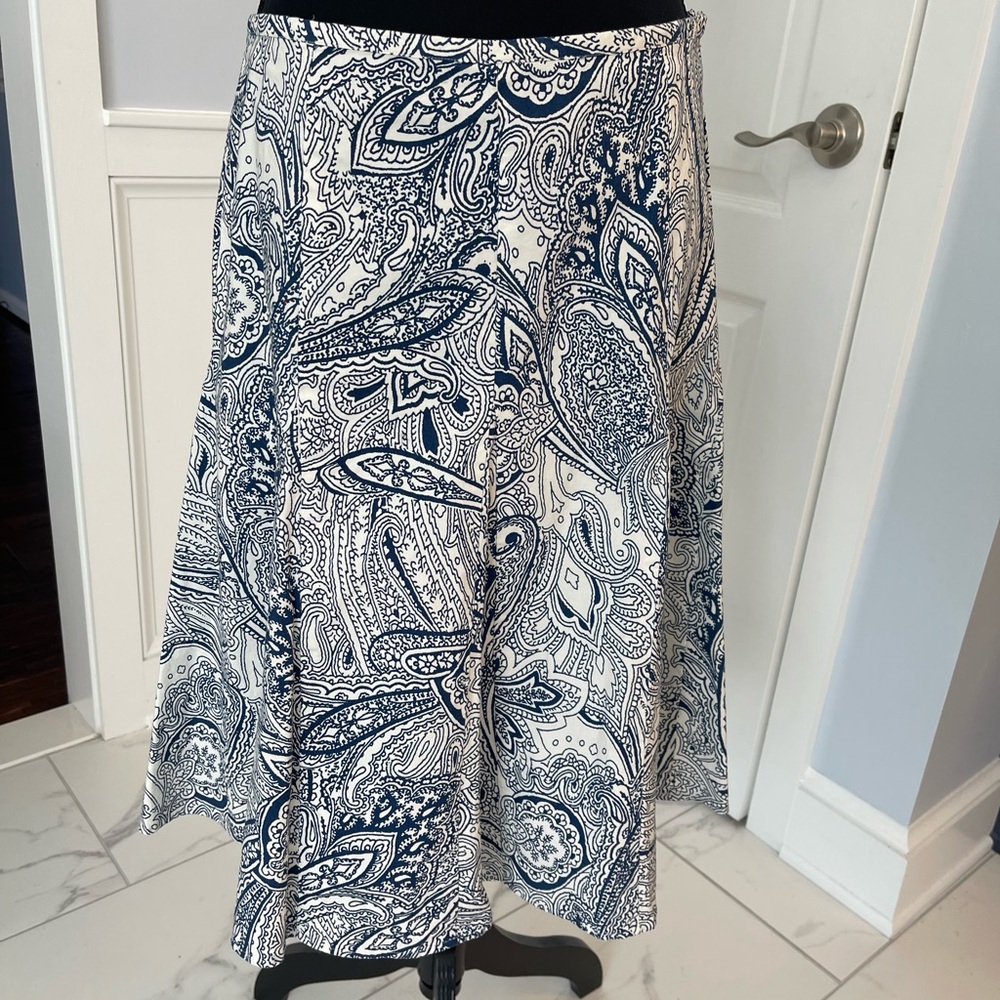 Talbots Blue and Cream midi a-line skirt